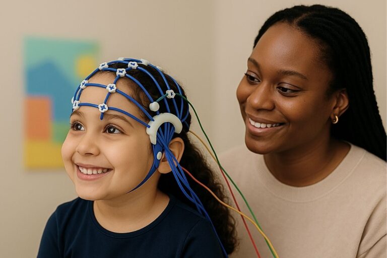 Child representing a brain mapping session at MindWay ABA in Carmel, IN.