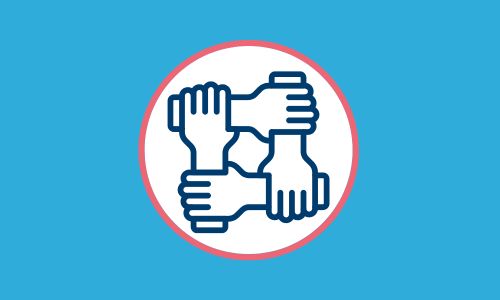 Four hands linked together in a square, symbolizing unity and support within the Autism Support Group in Carmel, Indiana.