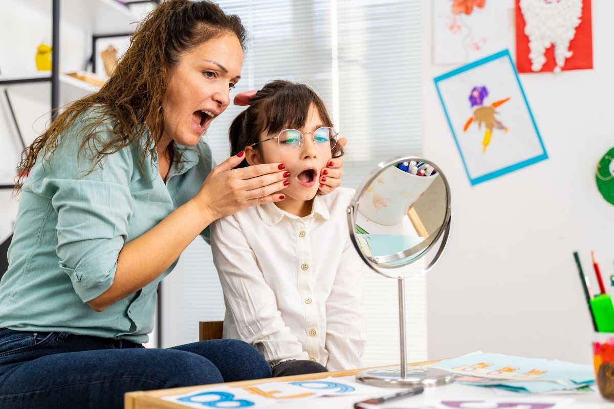 A child receiving speech therapy support at MindWay ABA.